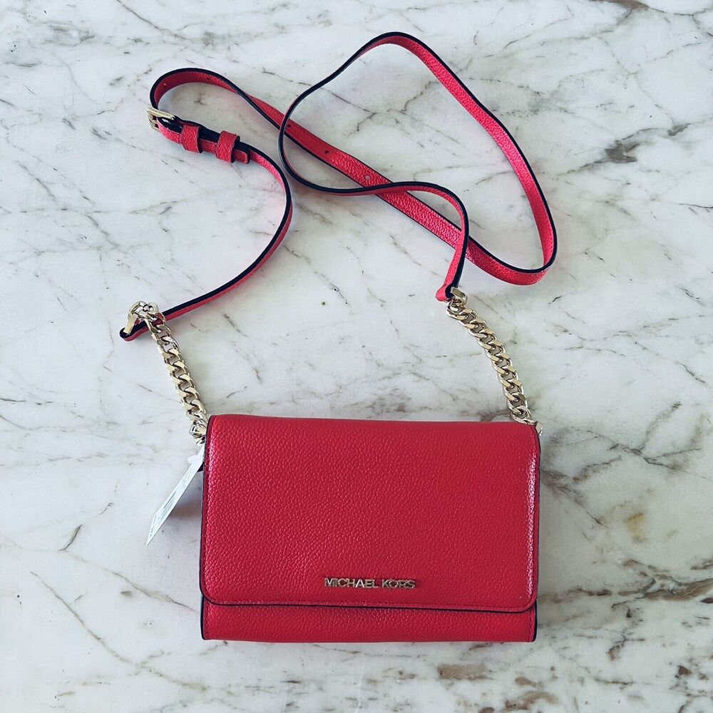 MICHAEL KORS Jet Set Travel Coral Reef Leather Multi Function Phone Crossbody